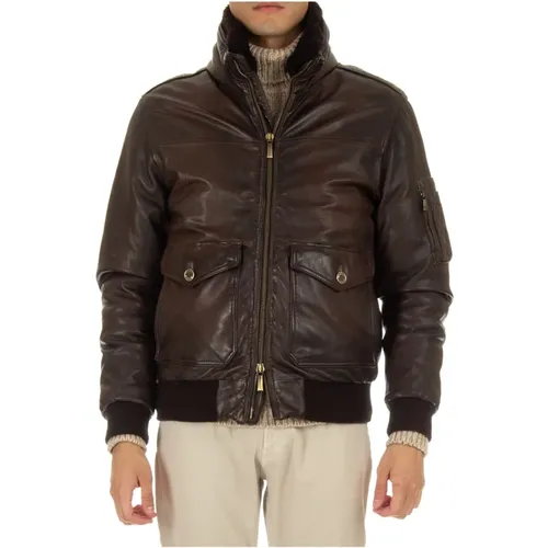 Aviator Style Leather Bomber Jacket , male, Sizes: M, 2XL - Moorer - Modalova