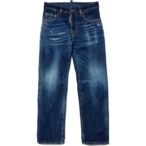 Blaue Straight Jeans mit Abnutzungen - Dsquared2 - Modalova