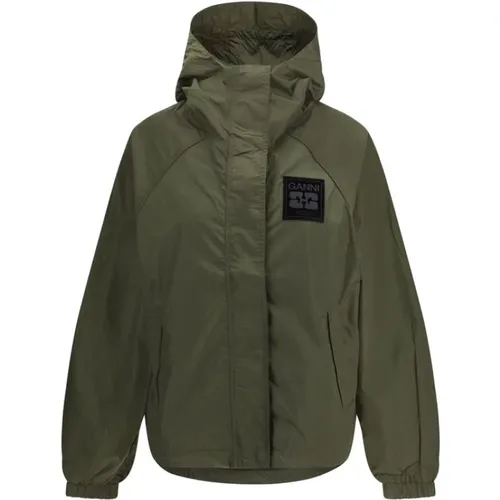 Rain Jackets, female, , Size: L/XL Waterproof Jacket with Hood and Pockets - Ganni - Modalova