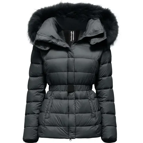 Short Down Jacket in Nylon with Fur Hood , female, Sizes: L, XL - BomBoogie - Modalova