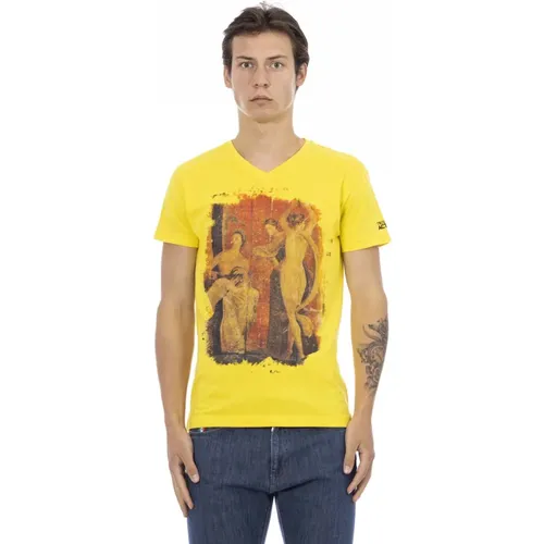 Short Sleeve V-Neck T-Shirt - Front Print , male, Sizes: L, 2XL, XL, M - Trussardi - Modalova