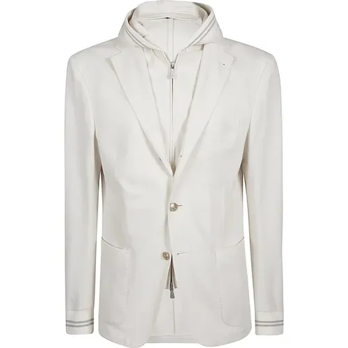 Blazers, male, , Size: M Cotton Double-Breasted Jacket with Harness - Eleventy - Modalova