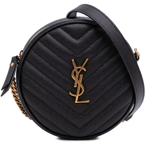 Pre-owned Cross Body Bags, female, , Size: ONE SIZE Pre-owned Round Leather Shoulder Bag with Chain Strap and Metal Hardware - Saint Laurent Vintage - Modalova