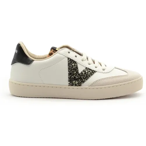 Gefleckte Ledersneakers mit Glitzerdetail , Damen, Größe: 36 EU - Victoria - Modalova