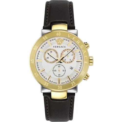 Watches, male, , Size: ONE SIZE Chronograph Urban Mystique Leather Watch - Versace - Modalova