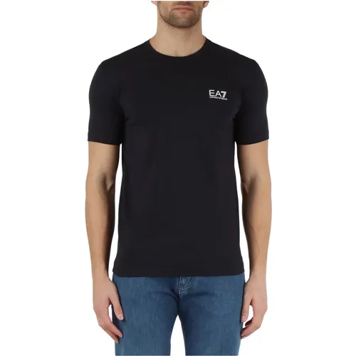 Stretch Cotton T-Shirt with Embossed Logo Print , male, Sizes: S, M - Emporio Armani EA7 - Modalova