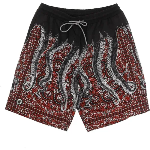 Beachwear, male, , Size: XS Black Bandana Boardshorts Swimsuit - Octopus - Modalova