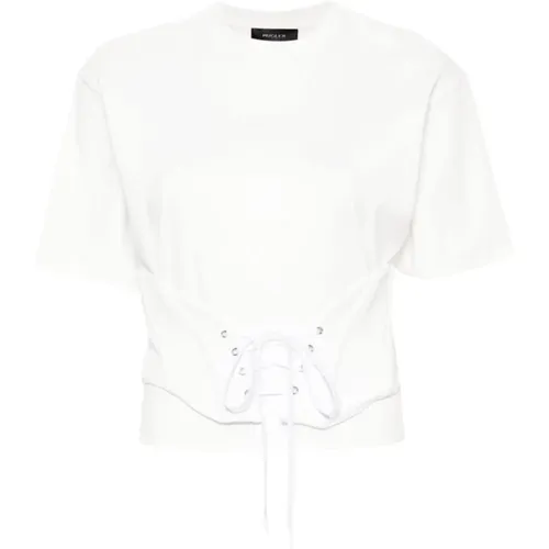 Weiße Baumwoll-T-Shirt , Damen, Größe: L - Mugler - Modalova