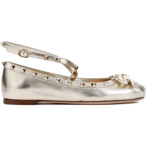 Rockstud Ballerinas in Platinum , female, Sizes: 5 1/2 UK, 4 UK, 5 UK, 6 1/2 UK, 7 UK, 3 UK, 6 UK - Valentino Garavani - Modalova