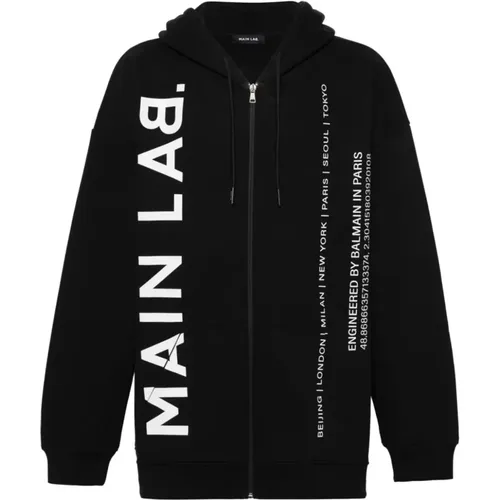 Schwarze Sweaters mit Kontrastierendem Main Lab Logo,Lab Hoody - Balmain - Modalova
