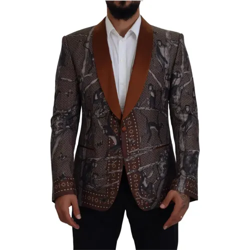 Blazers, male, , Size: M Monkey Print Blazer Sicilia Style - Dolce & Gabbana - Modalova