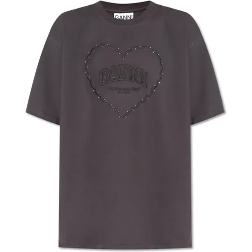 T-Shirt mit Logo , Damen, Größe: L - Ganni - Modalova