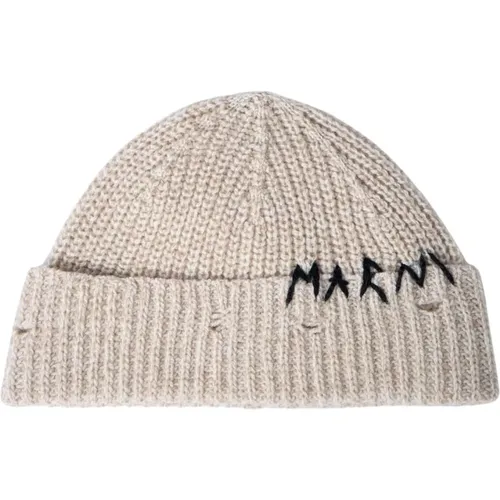 Beanies, female, , Size: M Embroidered Wool Knit Beanie Hat - Marni - Modalova