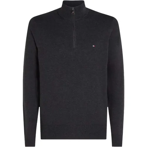 Turtlenecks, male, , Size: 3XL Grey Sweater with Polo Neck - Tommy Hilfiger - Modalova