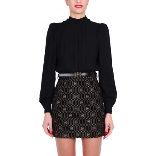 Short Dress with Logo Patterned Skirt, , female, Sizes: L - Elisabetta Franchi - Modalova