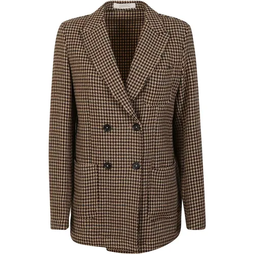 Blazers, female, , Size: S Houndstooth Wool Blazer Double-Breasted - Massimo Alba - Modalova