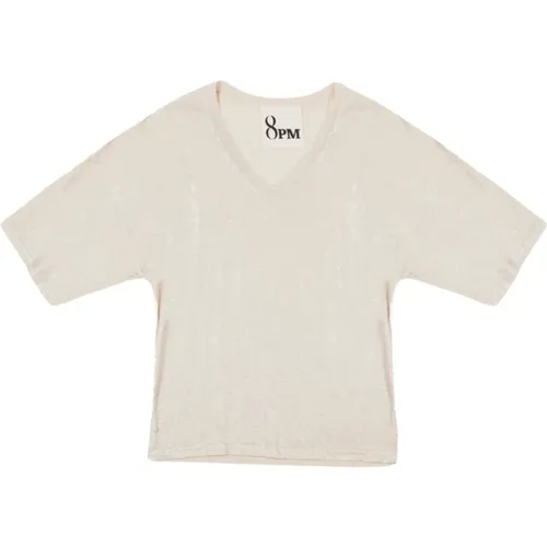 Metallic Linen V-Neck T-shirt , female, Sizes: XS - 8pm - Modalova