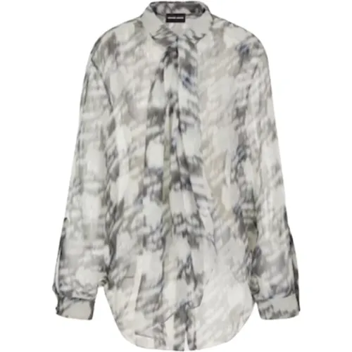 Abstract Chiffon Shirt with Ruffled Collar , female, Sizes: 2XS - Giorgio Armani - Modalova