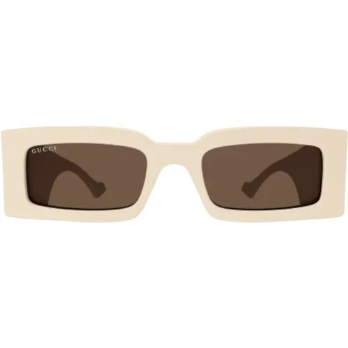 Ivory Brown Rectangular Sunglasses , female, Sizes: 53 MM - Gucci - Modalova