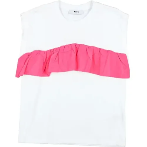 Weißes T-Shirt mit Fuchsia Rüschen - Msgm - Modalova