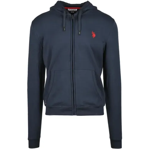 Zip-throughs, male, , Size: L Plain Hooded Sweatshirt with Zip - U.s. Polo Assn. - Modalova