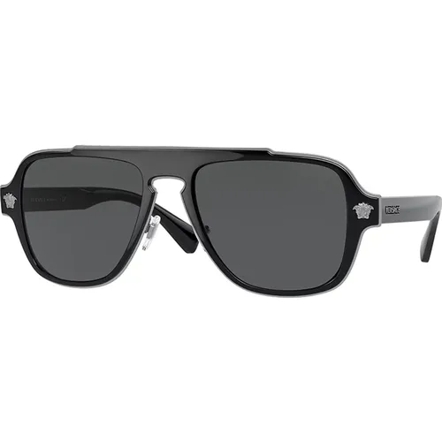 Stilvolle Sonnenbrille in Schwarz und Grau - Versace - Modalova