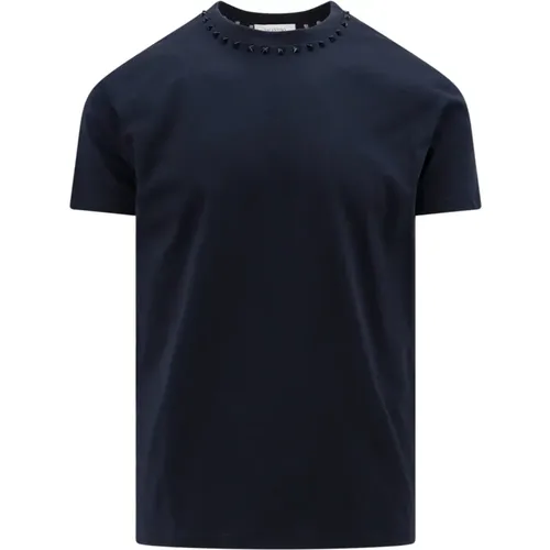 Blau Geripptes Crew-Neck T-Shirt , Herren, Größe: M - Valentino - Modalova