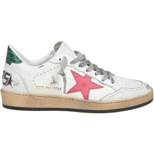 White Leather Sneakers with Pink and Green Accents , female, Sizes: 5 UK, 3 UK, 6 UK, 7 UK, 4 UK - Golden Goose - Modalova