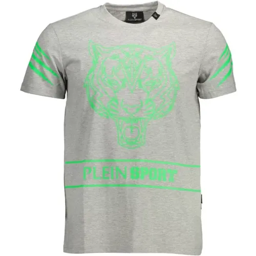 Graues Logo-T-Shirt mit Kontrastdetails , Herren, Größe: L - Plein Sport - Modalova