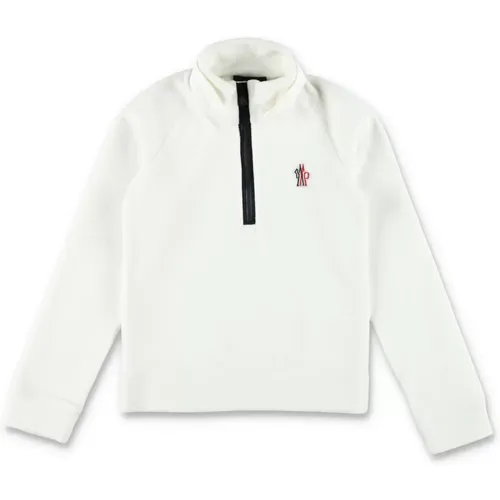 Weißer Fleece-Zip-Up-Polo-Sweatshirt - Moncler - Modalova