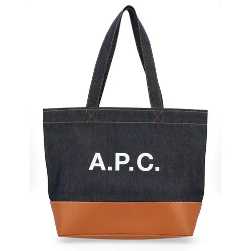 Tote Bags, male, , Size: ONE SIZE Denim Leather Tote Bag Axel - A.p.c. - Modalova