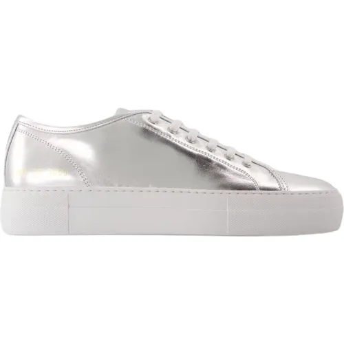 Sneakers, female, , Size: 10 US Shiny Silver Leather Sneakers - Common Projects - Modalova