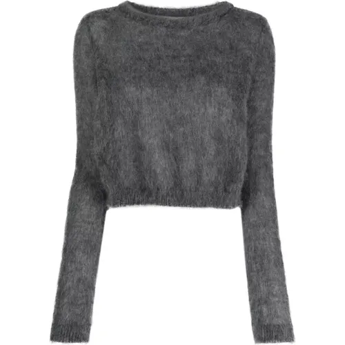 Grey Cropped Brushed-Knit Jumper , female, Sizes: M - alberta ferretti - Modalova