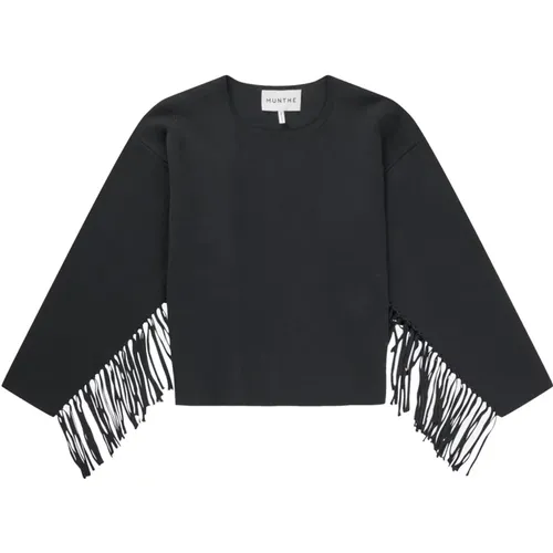 Schwarzer Fransiger Cropped Pullover , Damen, Größe: S - Munthe - Modalova