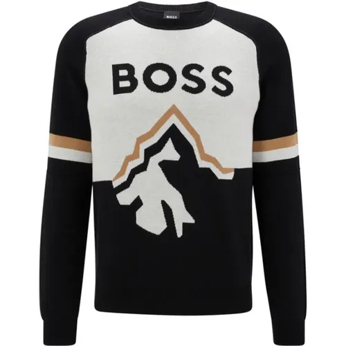 Jacquard-Strickpullover mit Bergmotiv , Herren, Größe: 2XL - Hugo Boss - Modalova