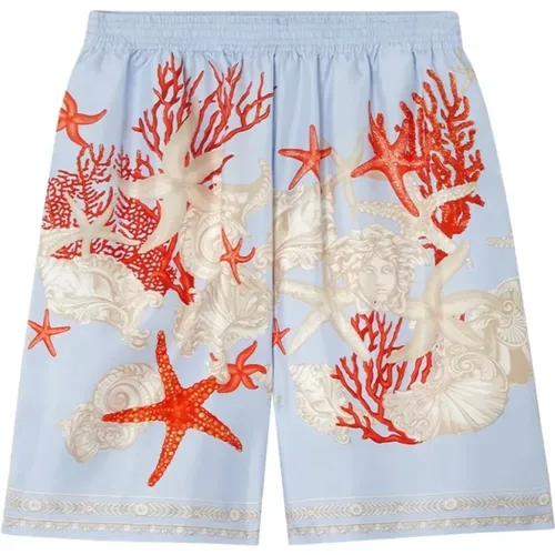 Blue Silk Barocco Sea Print Shorts , male, Sizes: M, S - Versace - Modalova