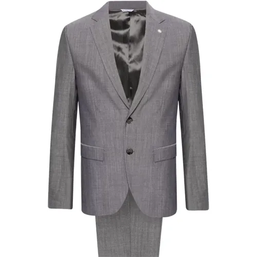 Single Breasted Suits, male, , Size: L Grey Wool Suit Jacket Trousers - Manuel Ritz - Modalova