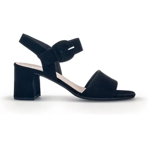 Schwarze Samt Leder Sandalen , Damen, Größe: 35 1/2 EU - Gabor - Modalova