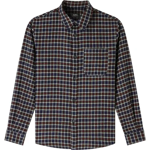 Casual Shirts, male, , Size: S Navy Checkered Shirt Italian Material - A.p.c. - Modalova