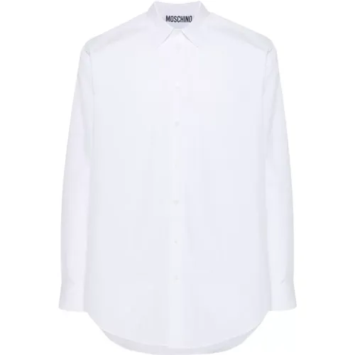 Cotton Poplin Shirt with Embroidered Logo , male, Sizes: XL, L, M - Moschino - Modalova