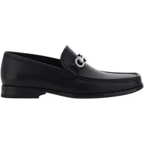 Loafers, male, , Size: 6 1/2 US Gancini Logo Leather Loafers Block Heel - Salvatore Ferragamo - Modalova