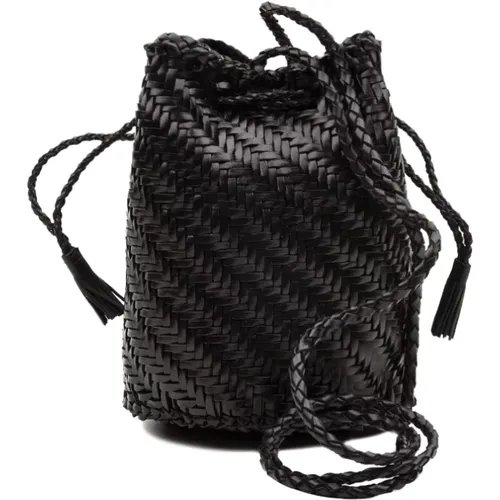 Schwarze Leder-Tote-Tasche , Damen, Größe: ONE Size - Dragon Diffusion - Modalova