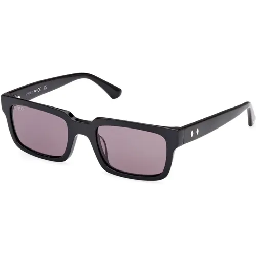 Herren Sonnenbrille Quadratisch Schwarz Glänzend , Herren, Größe: 53 MM - WEB Eyewear - Modalova