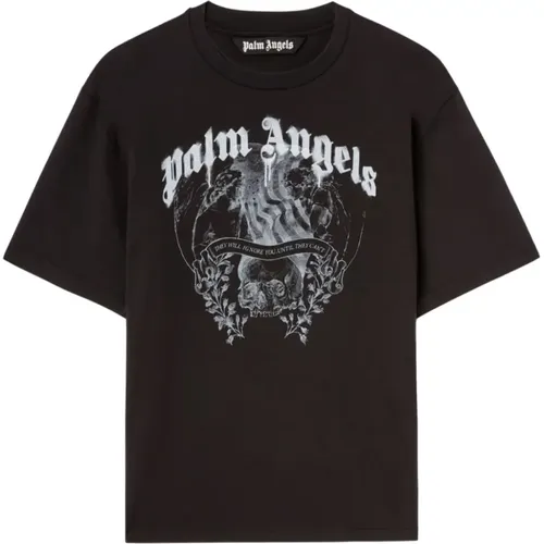 Schwarzes Grafikdruck Rundhals T-shirt - Palm Angels - Modalova