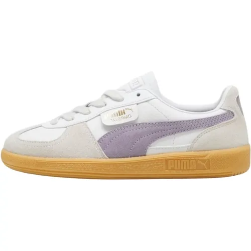 Sneakers, female, , Size: 3 US White Leather Sneakers with Pale Plum - Puma - Modalova