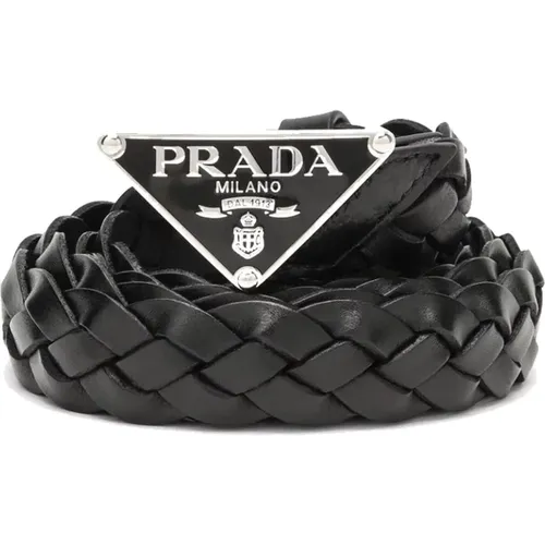 Dreieckiges Logo Geflochtener Ledergürtel , Herren, Größe: 95 CM - Prada - Modalova