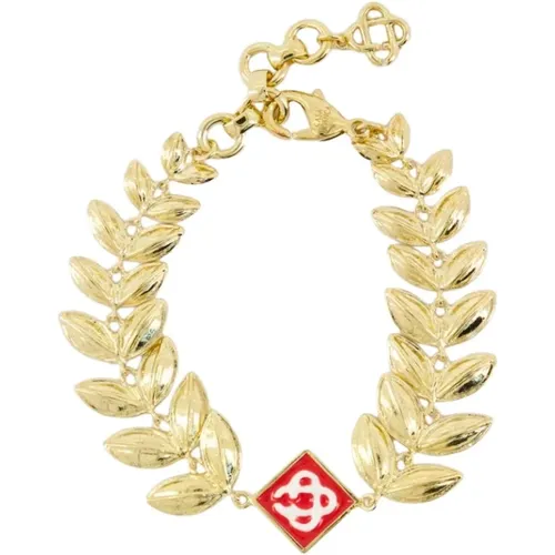 Bracelets, female, , Size: ONE SIZE Gold Laurel Leaf Bracelet with Pearls - Casablanca - Modalova