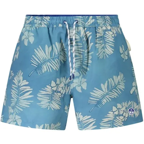 Beachwear, male, , Size: 2XL Patterned Swim Boxer with Ocean Details - North Sails - Modalova
