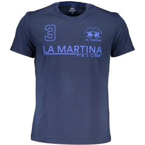 Blaues Baumwoll-T-Shirt mit Signature-Print - LA MARTINA - Modalova