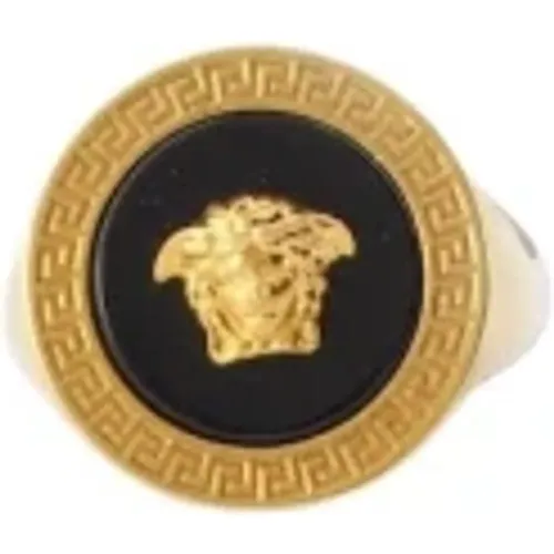 Rings, male, , Size: 54 MM Medusa Relief Metal and Nacre Ring - Versace - Modalova